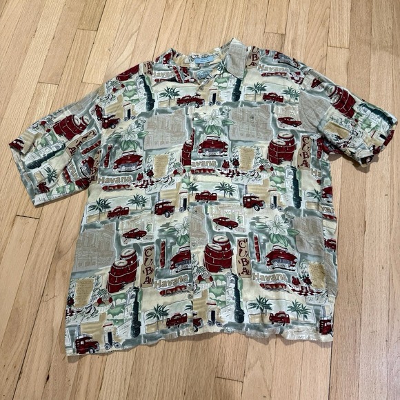 Vintage 90s Havana Cuba Hawaiian Camp Shirt Mens XL Music Cars Button Down Relax